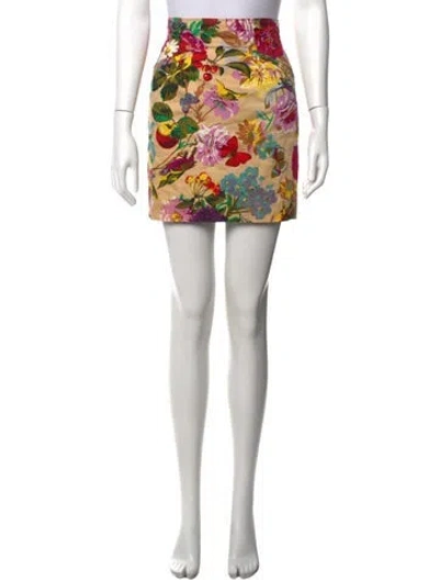 Pre-owned Kenzo Floral Print Mini Skirt In Yellow
