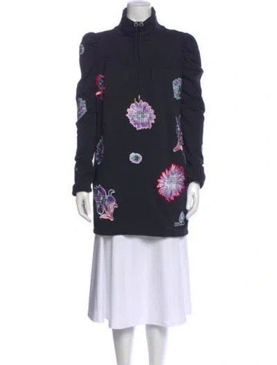 Pre-owned Kenzo Floral Print Mock Neck Sweater In Blue