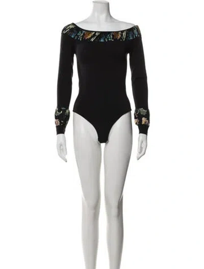 Pre-owned Kenzo Floral Print Off-the-shoulder Bodysuit In Black