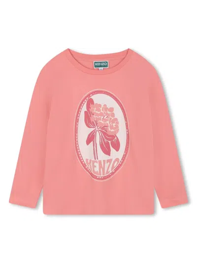 Kenzo Kids' Floral-print Organic Cotton T-shirt In Pink