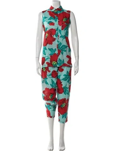 Pre-owned Kenzo Floral Print Pant Set In Multicolor