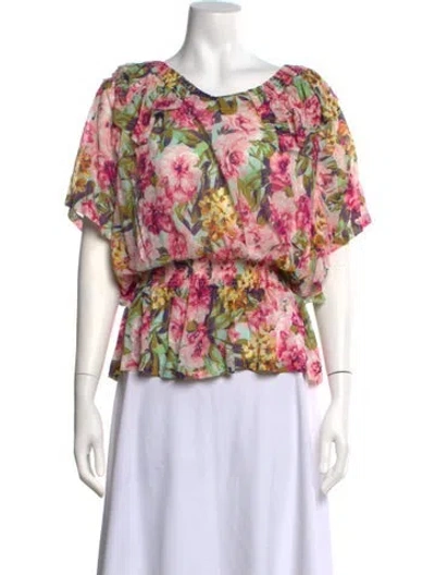 Pre-owned Kenzo Floral Print Scoop Neck Top In Pink