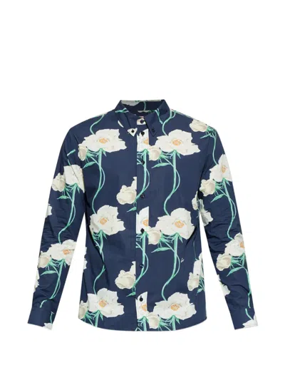 Kenzo Long Sleeve Silk Blend Floral Shirt Collar In Multi