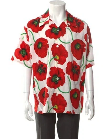 Pre-owned Kenzo Floral Print Short Sleeve Shirt In Red