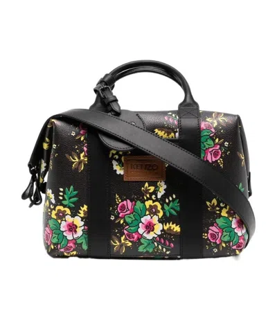 Kenzo Floral-print Shoulder Bag In Black