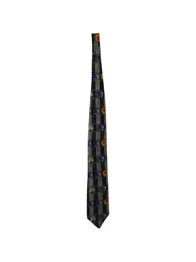 Pre-owned Kenzo Floral-print Silk Tie In Black