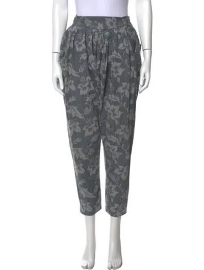 Pre-owned Kenzo Floral Print Straight Leg Pants In Blue