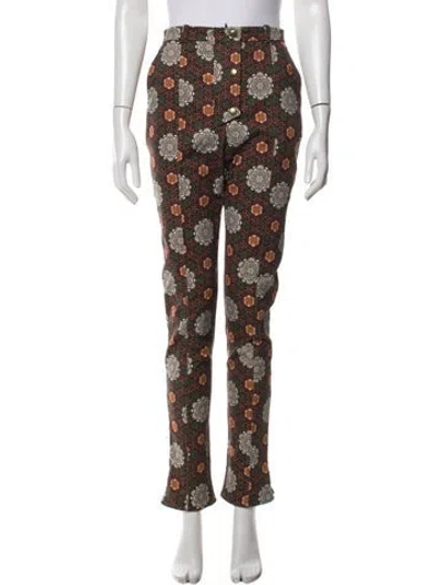 Pre-owned Kenzo Floral Print Straight Leg Pants In Brown