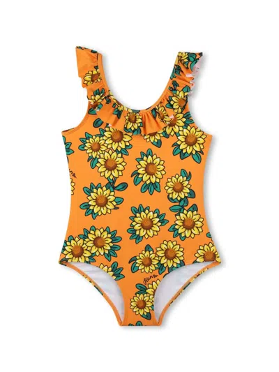 Kenzo Kids' Floral-print Swimsuit In Orange