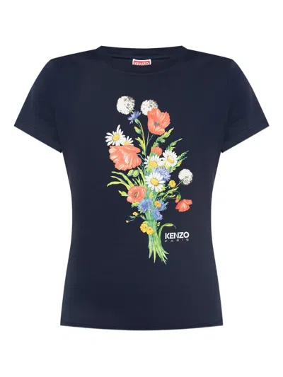 Kenzo Floral-print T-shirt In Blue