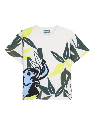 Kenzo Kids' Floral-print T-shirt In White