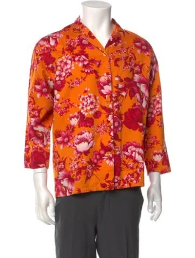 Pre-owned Kenzo Floral Print Three-quarter Sleeve Shirt In Orange