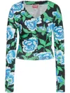 Kenzo Peonies Print V-neck Top In 黑色