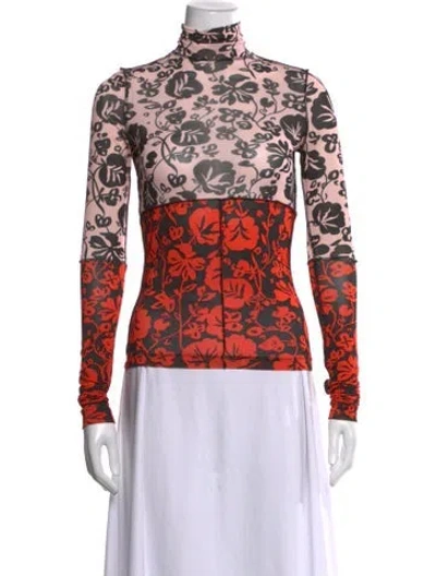 Pre-owned Kenzo Floral Print Turtleneck Top In Pink