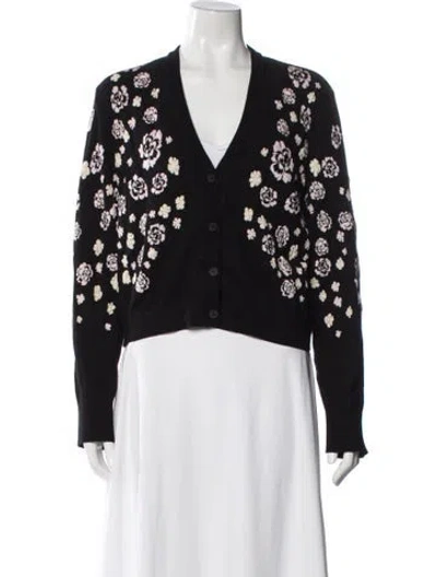Pre-owned Kenzo Floral Print V-neck Sweater In Black