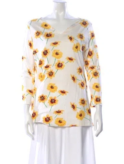 Pre-owned Kenzo Floral Print V-neck Top In Neutral