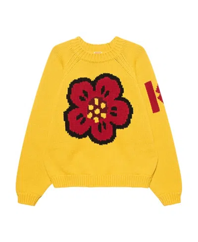 Kenzo Floral-print Wide-sleeved Jumper In Yellow