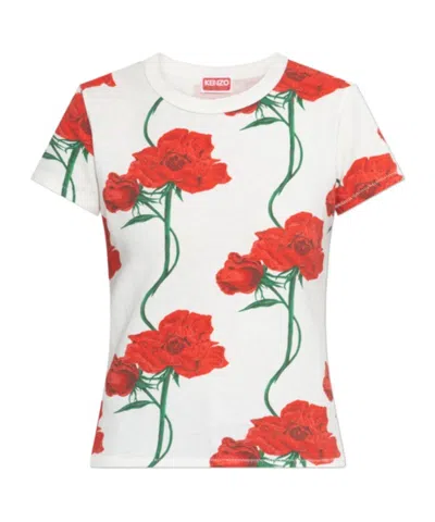 Kenzo Floral Printed Crewneck T-shirt In White