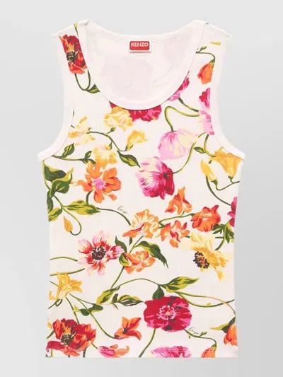 Kenzo Floral Ribbed Tank Top Casual Style In White