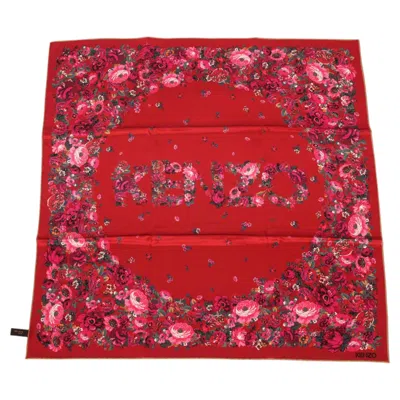 Pre-owned Kenzo Floral Silk Scarf Red New