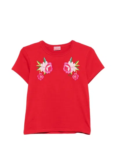 Kenzo Floral-embroidered T-shirt In Red