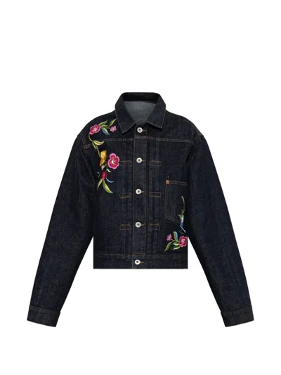 Kenzo Floral-motif Denim Jacket In Blue