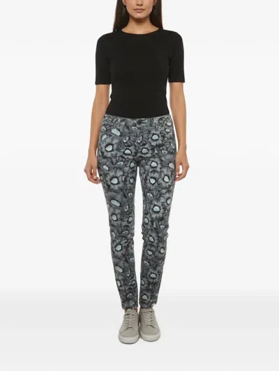 Pre-owned Kenzo Floral-print Ankle-zip Jeans In Grey