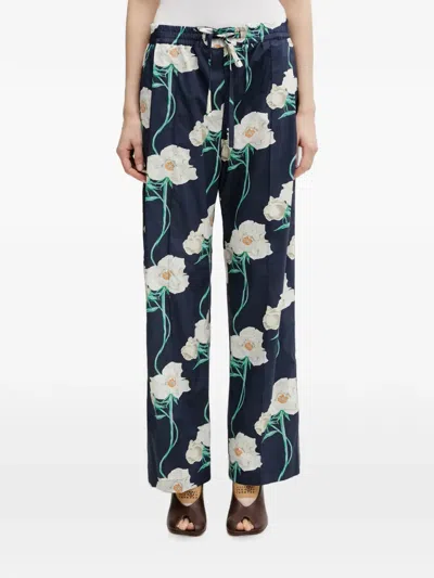 Kenzo Floral-print Drawstring Trousers In Blue