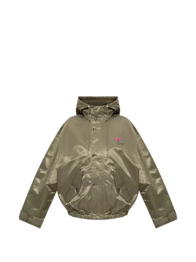 Kenzo Floral-print Hooded Jacket In Green