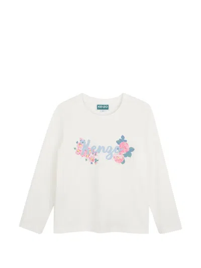 Kenzo Kids' Floral-print Logo Sweater In White