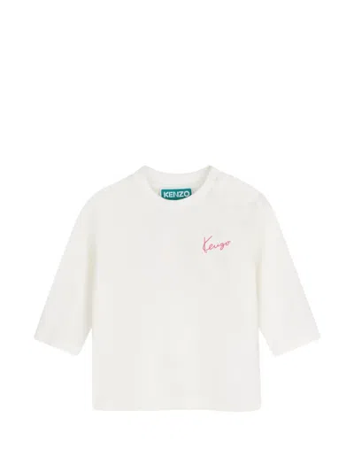 Kenzo Babies' Floral-print Logo-embroidered T-shirt In White