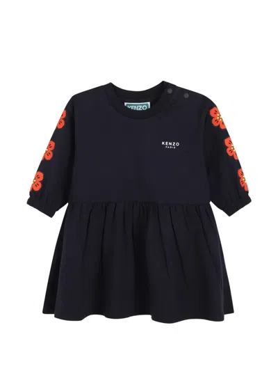 Kenzo Babies' Floral-print Logo-print Dress In Blue