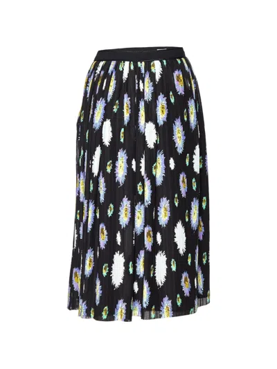 Pre-owned Kenzo Floral-print Pleated Skirt In Black