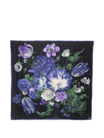 Pre-owned Kenzo Floral-print Scarf In Black