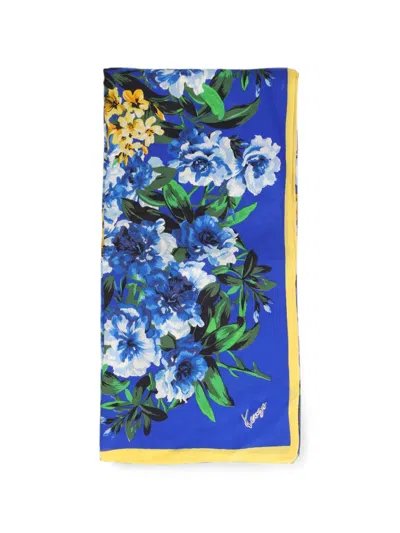 Pre-owned Kenzo Floral-print Scarf In Blue