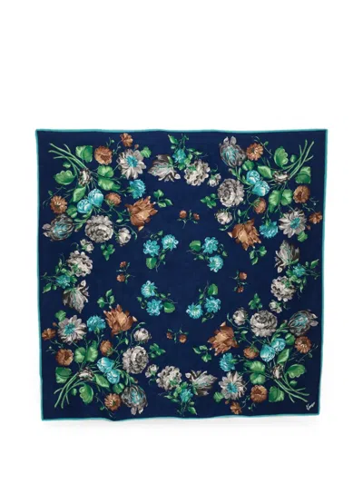 Pre-owned Kenzo Floral-print Scarf In Blue