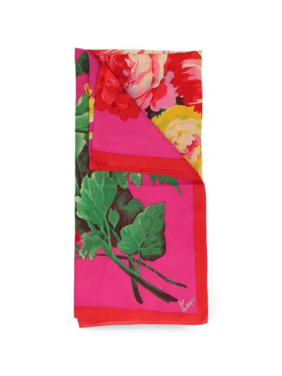 Pre-owned Kenzo Floral-print Scarf In Pink