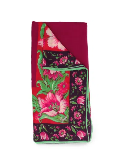 Pre-owned Kenzo Floral-print Scarf In Red