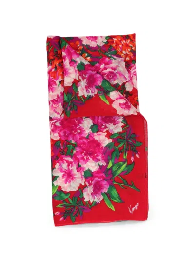 Pre-owned Kenzo Floral-print Scarf In Red