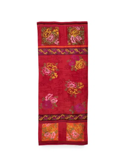 Pre-owned Kenzo Floral-print Scarf In Red