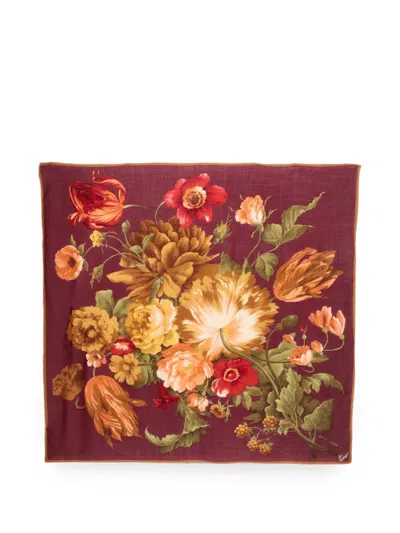 Pre-owned Kenzo Floral-print Scarf In Red