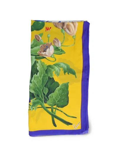 Pre-owned Kenzo Floral-print Scarf In Yellow
