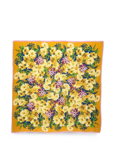 Pre-owned Kenzo Floral-print Scarf In Yellow