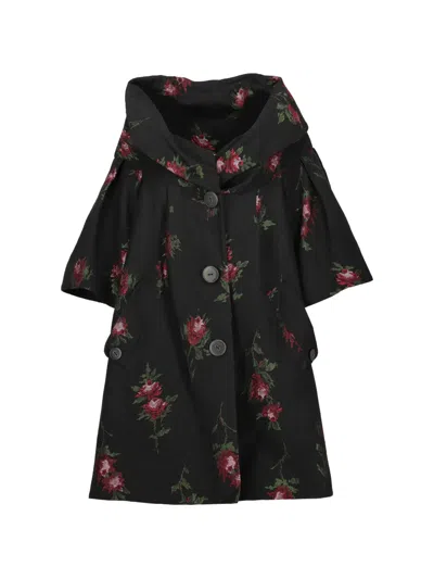 Pre-owned Kenzo Floral-print Shawl-collar Coat In Black