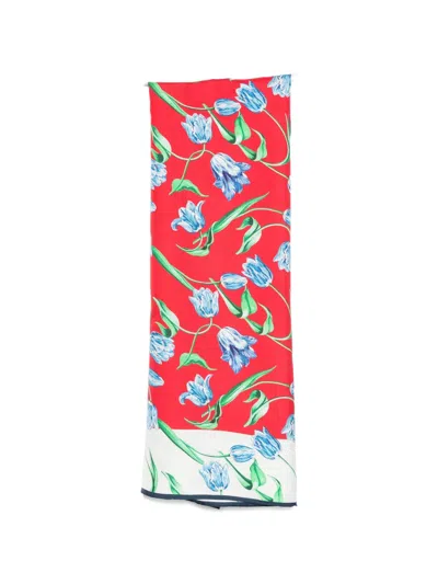 Kenzo Rectangular Lightweight Scarf Floral Pattern Design In Red