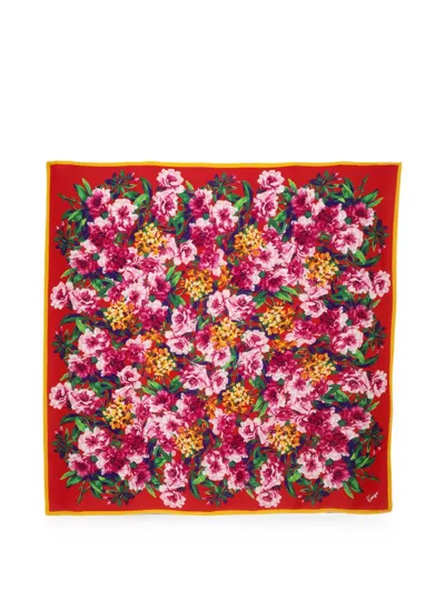 Pre-owned Kenzo Floral-print Silk Scarf In Red