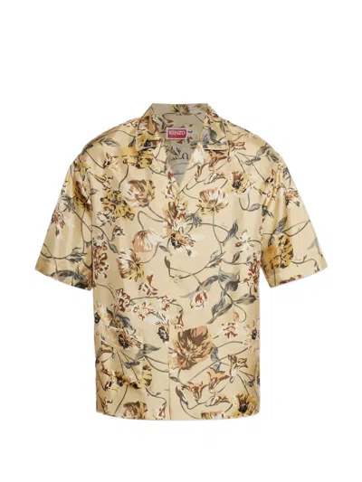 Kenzo Floral-print Silk Shirt In Brown