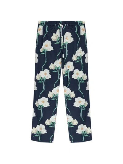 Kenzo Floral-print Trousers In Blue