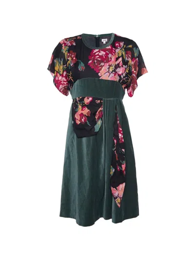 Pre-owned Kenzo Floral-print Velvet Dress In Green