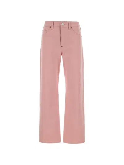 Kenzo Straight Leg Denim Jeans Belt Loops Pockets In Pink